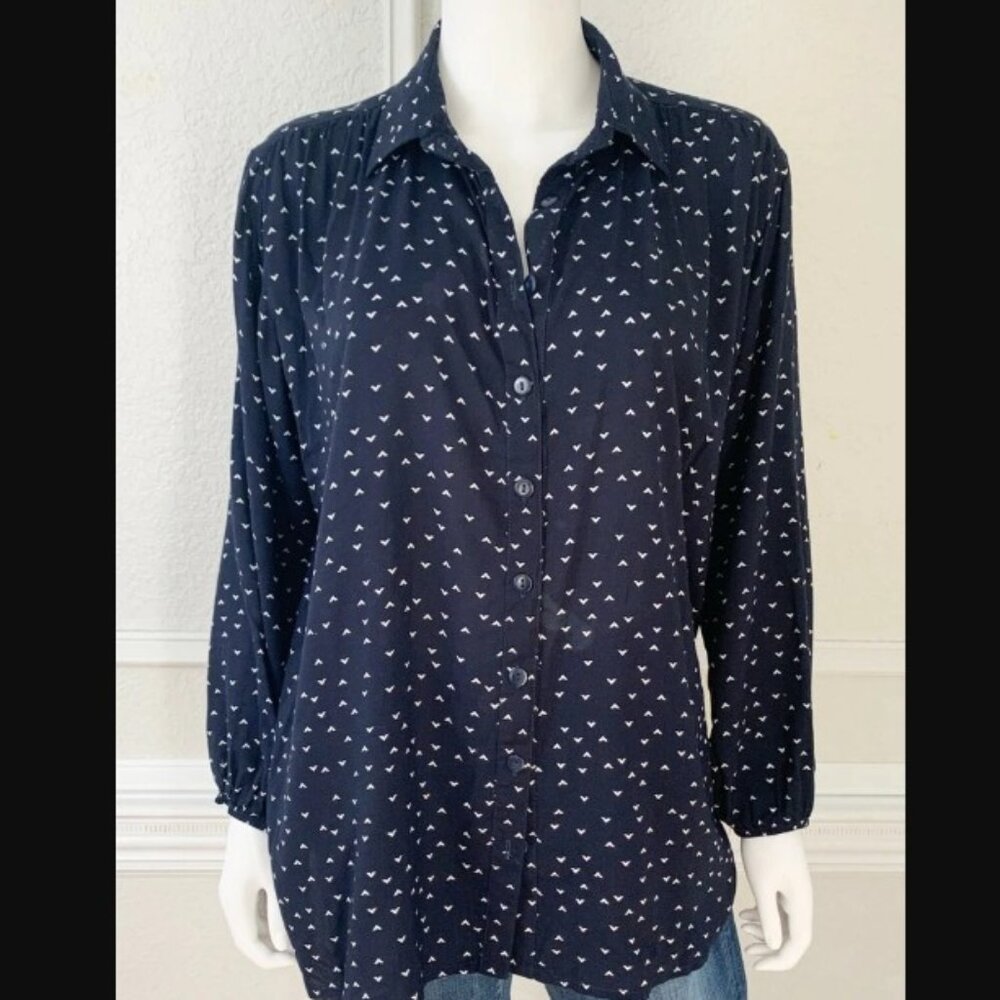 Lilya Lightweight Printed Top Blue White Size Medium Button Down